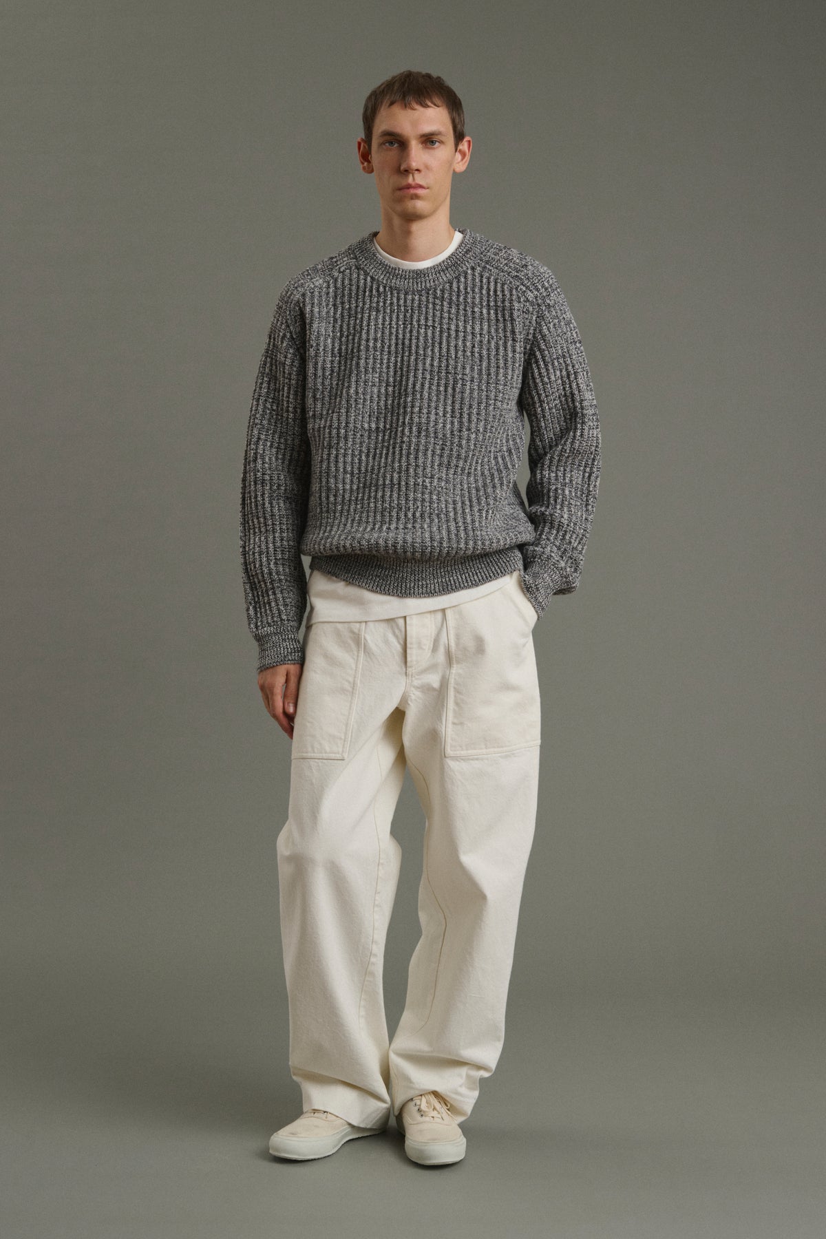 Pullover Osma - Ecru/Charcoal - Wool - Men
