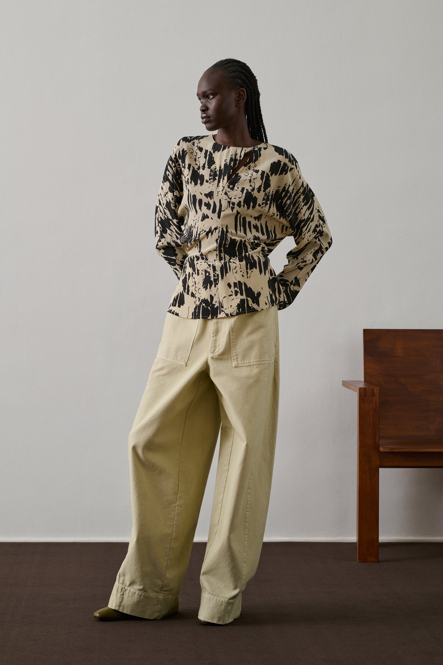 Blouse Feryel - Jaune Pâle/Noir - Soie - Femme