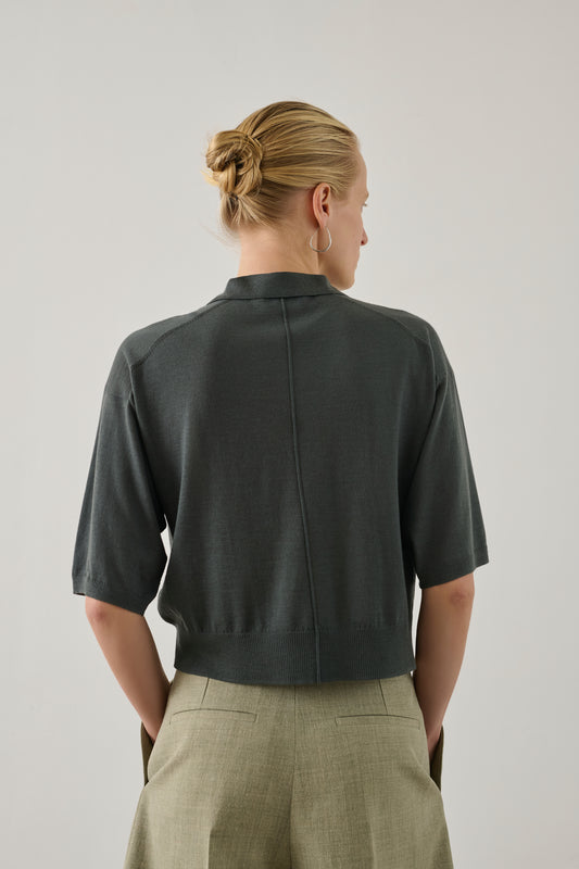 Polo Elton - Gris/Bleu - Laine mérinos - Femme