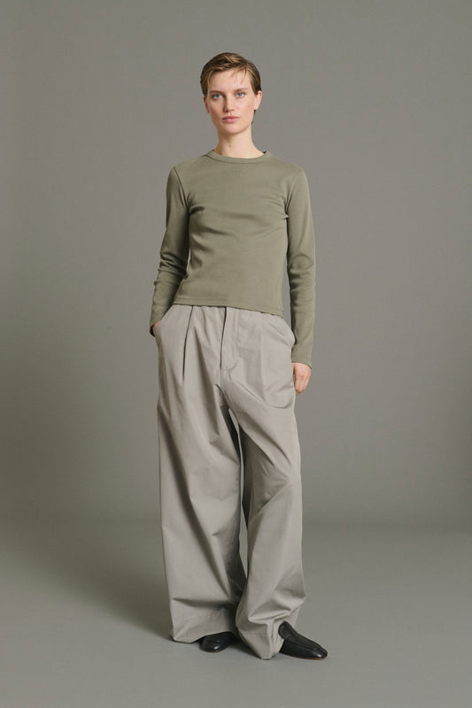 Hugues wide-leg trousers in grey poplin for women - Soeur