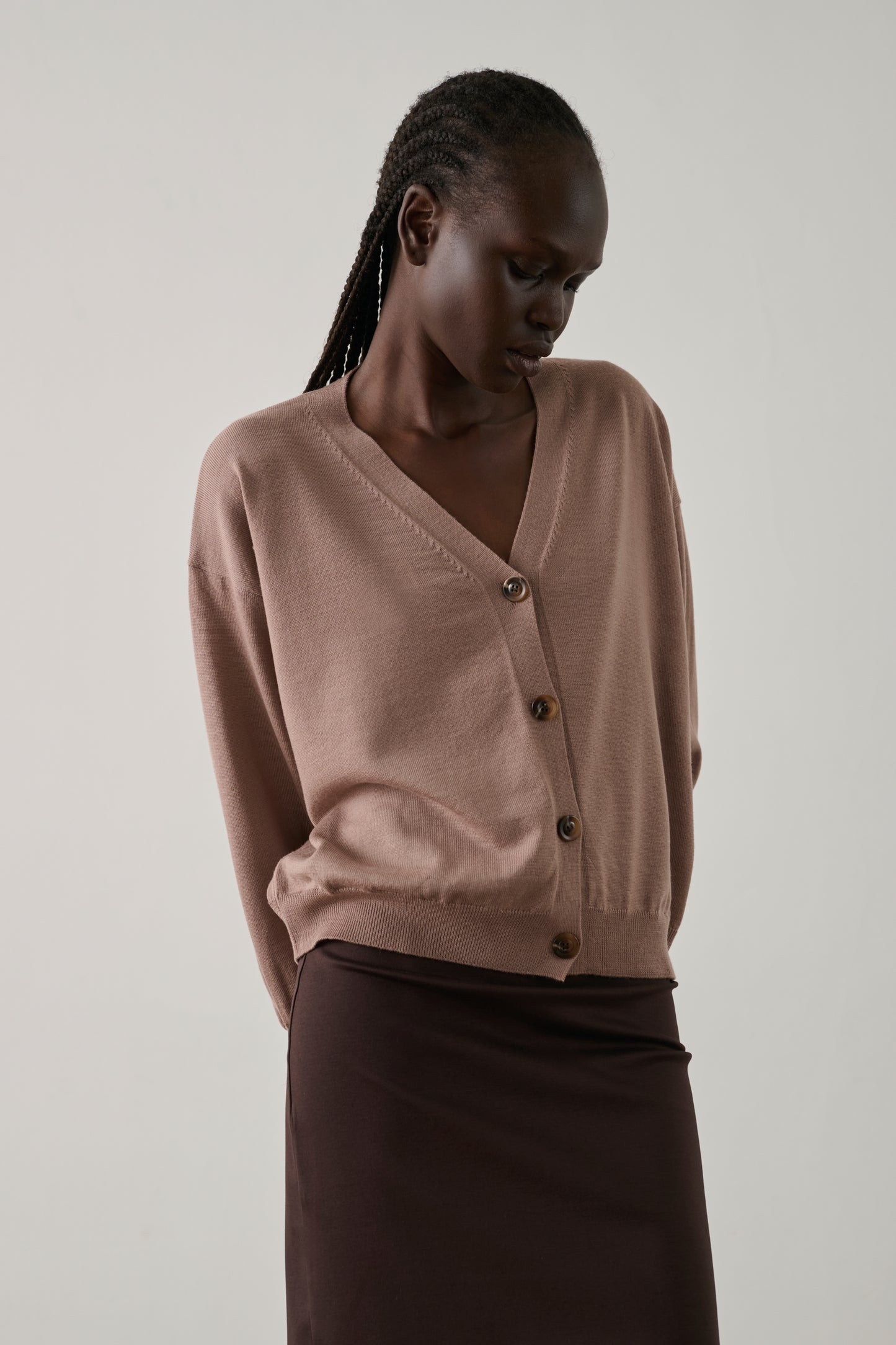 Cardigan Idem - Rose Pâle - Laine mérinos - Femme